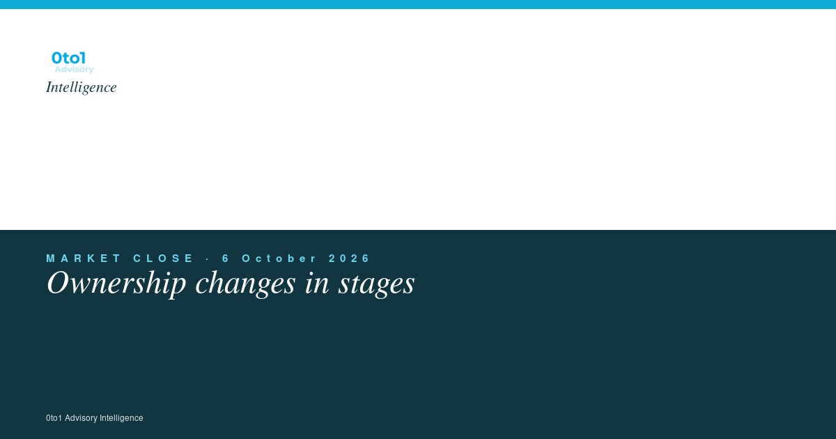 0to1 Transactions Market Close on staged ownership and control